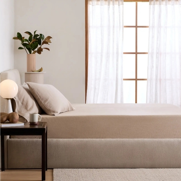 Quince 100% Linen Toffee Fitted Sheet & 2 Pillowcases! Cal. King (861) - Picture 2 of 11